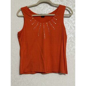 Pierre Cardin Petite Tank Top Sequin Starburst Orange Sleeveless‎ Stretch PL